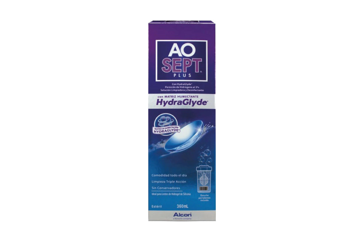 Liquido limpiadora y desinfectante de peroxido de hidrogeno Aosept Plus hydraglyde 360ml